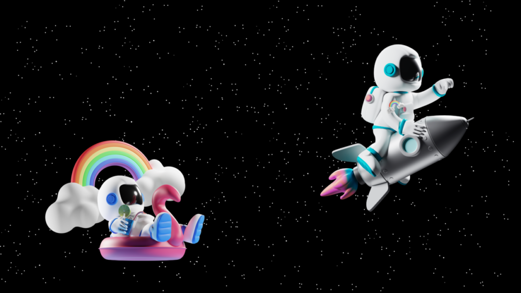 Uma imagem com dois astronautas no espaço, cheio de estrelas. Texto: Sabias que uma organização pink washer nunca será Inclusion Rider?