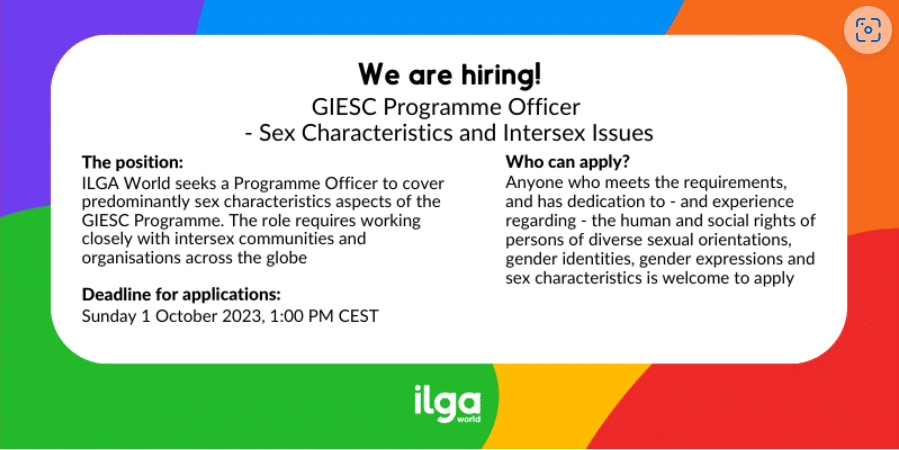 ILGA World está a recrutar responsável de programa na área de características sexuais e questões intersexo
