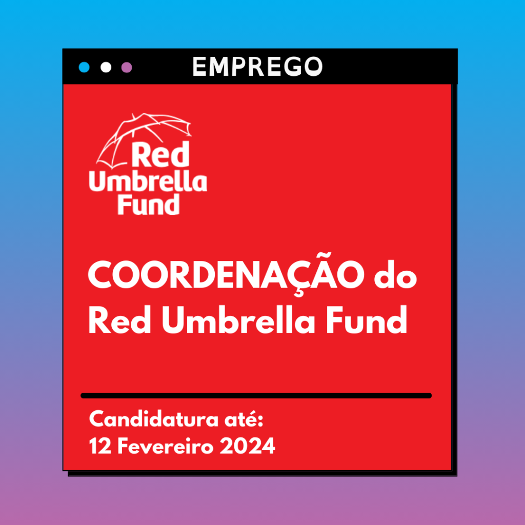logo da red umbrella fund com o texto: coordenação da red umbrella fund (pessoas trabalhadoras do sexo). Candidaturas até 12 de fevereiro.